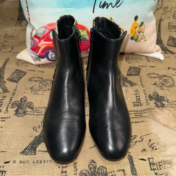 Michael Kors Black Leather/Leopard Print Calf Hair Side Zip Ankle Boots Size 8 - Picture 4 of 13